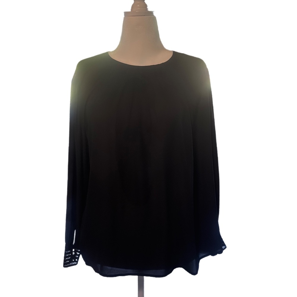 Ann Taylor Black Blouse with Embellished Cuffs